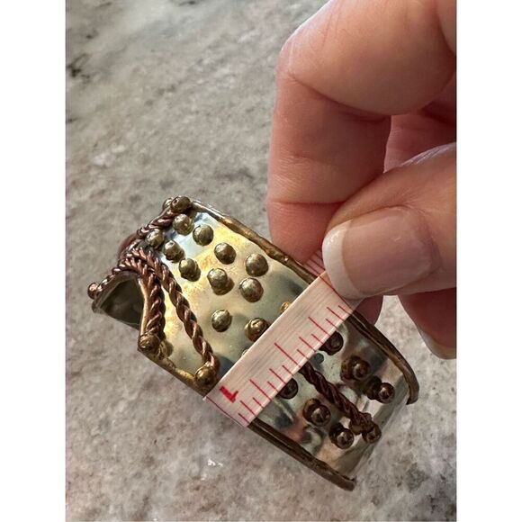 Artisan mixed metal cuff bracelet with crystal - Picture 9 of 9